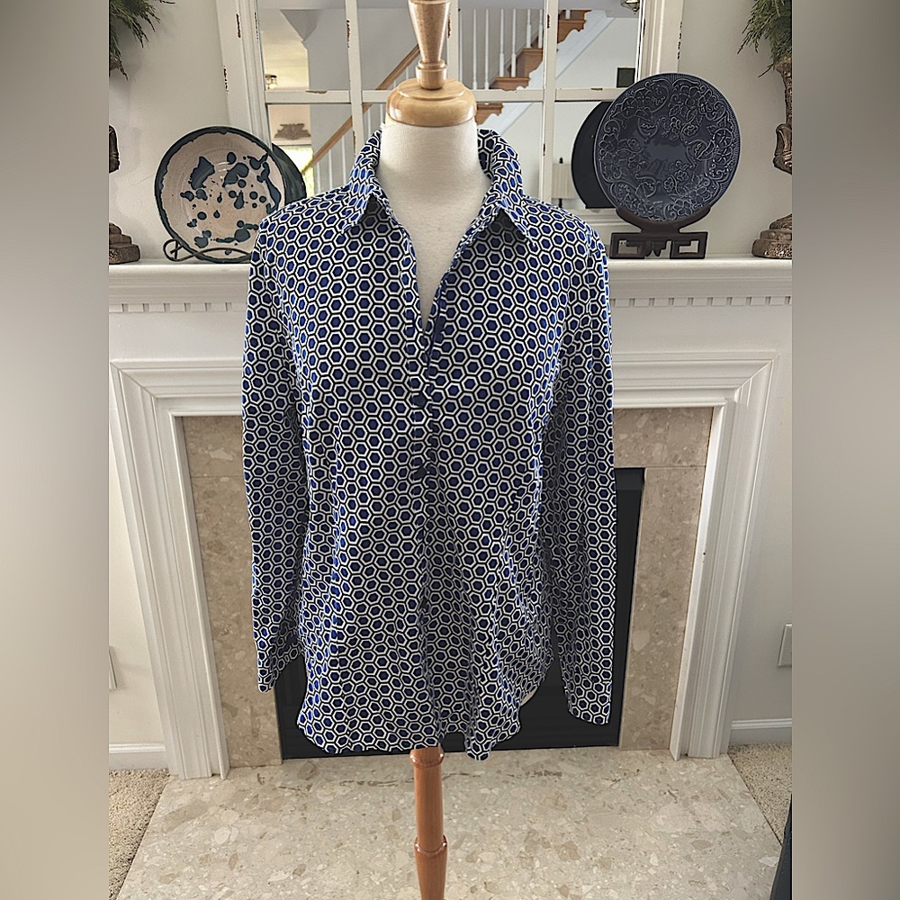 Chico's Blue and White Button Down Shirt